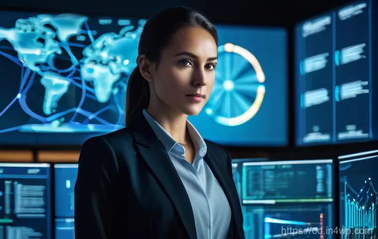 위험 분석을 위한 SIEM의 프레임워크 - Within a highly advanced, futuristic Security Operations Center, a sleek, holographic AI entity, app...