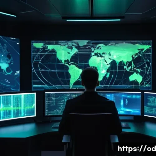 Home 32 SIEM 시스템의 고급 기능 활용 사례 - **Image Prompt 1: The Vigilant AI Guardian**
A futuristic, highly detailed cybersecurity operati...