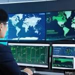 Home 23 SIEM 시스템의 전반적인 ROI 분석 방법 - A modern corporate cybersecurity operations center with diverse professionals analyzing SIEM dashboa...